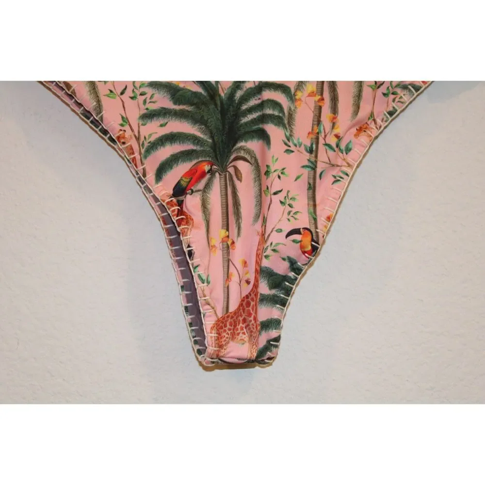 Capittana size small womens bikini bottoms pink tropical print giraffe - Picture 4 of 6